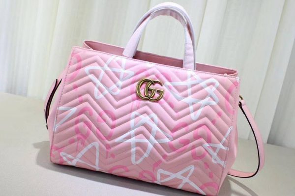 Replica Gucci 443505 GG Marmont medium matelassé top handle bags Pink