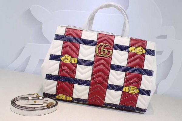 Replica Gucci 443505 GG Marmont medium matelassé top handle bags Red/White