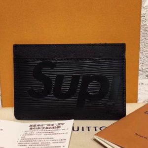 Replica Louis Vuitton M61733 X Supreme Double Card Holder Epi Leather Black