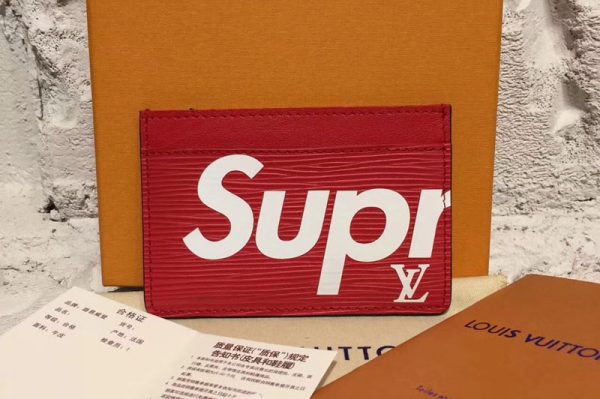 Replica Louis Vuitton M61733 X Supreme Double Card Holder Epi Leather Red