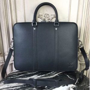 Replica Louis Vuitton M30638 Porte-Documents Voyage PM Taiga Leather Bags Black