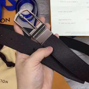 Replica Louis Vuitton M9070U LV Slender 35mm Reversible Mens Belt Ttaiga Leather Silver Buckle