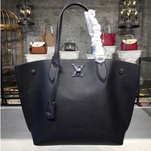 Replica Louis Vuitton M55028 LV Lockme Cabas Bags Soft calfskin Leather Black