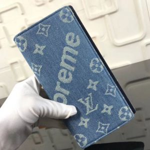 Replica Louis Vuitton M66540 LV Monogram Denim Brazza Wallet Blue