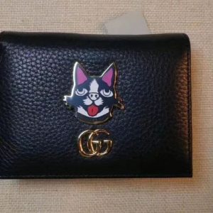 Replica Gucci 499325 Leather Card case with Bosco Black