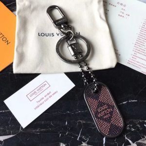 Replica Louis Vuitton M63618 LV Tab Bag Charm and Key Holder Damier Ebene Canvas Black Hardware