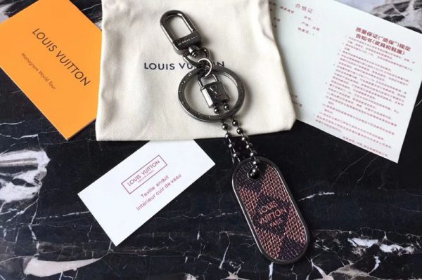 Replica Louis Vuitton M63618 LV Tab Bag Charm and Key Holder Damier Ebene Canvas Black Hardware