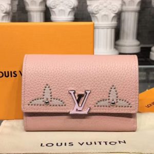 Replica Louis Vuitton M63221 LV Taurillon Leather Capucines Compact Wallet Pink