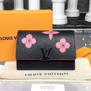 Replica Louis Vuitton M63222 LV Taurillon Leather Capucines Compact Wallet Black