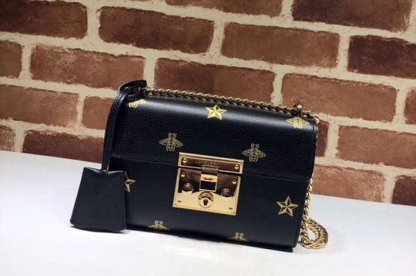 Replica Gucci Padlock Bee Star small shoulder bags Black Leather