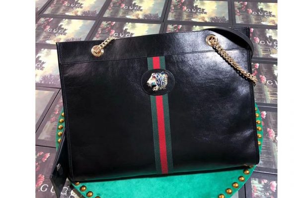 Replica Gucci 537219 Rajah Large Tote Bags Black Leather