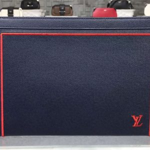 Replica Louis Vuitton M63394 Taiga Leather Pochette Voyage MM Bleu marine