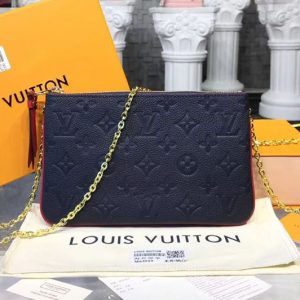 Replica Louis Vuitton M63916 Pochette Double Zip Monogram Empreinte Leather Marine Rouge