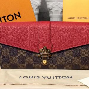 Replica Louis Vuitton N64448 Clapton Wallet Damier Ebene Canvas Red