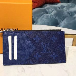 Replica Louis Vuitton M30270 LV Coin Card Holder Monogram canvas and Taiga Leather Blue