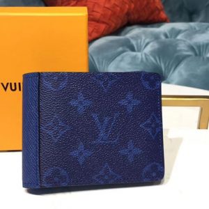 Replica Louis Vuitton M30299 LV Multiple Wallet Monogram Canvas and Taiga Leather Blue