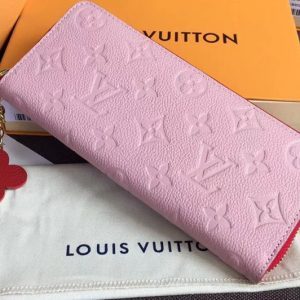 Replica Louis Vuitton M64161 LV Clemence Wallet Monogram Empreinte Leather Rose Poudre