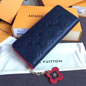 Replica Louis Vuitton M63920 LV Clemence Wallet Monogram Empreinte Leather Marine Rouge