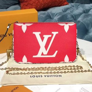 Replica Louis Vuitton M67561 LV Pochette Double Zip Bags Monogram coated canvas Red