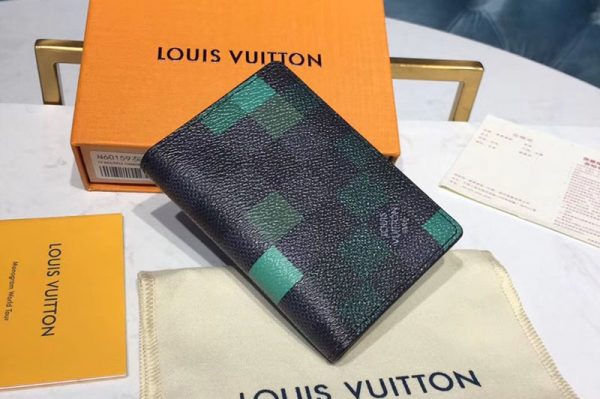 Replica Louis Vuitton N60158 LV Pocket Organizer Damier Graphite Canvas Green