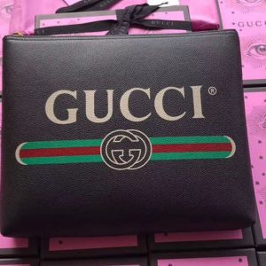 Replica Gucci 500981 Print leather medium portfolio Black Leather