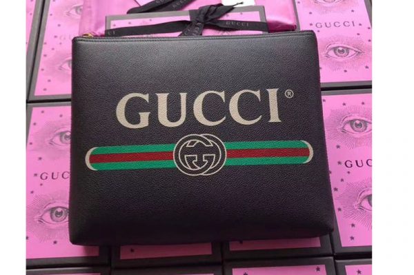 Replica Gucci 500981 Print leather medium portfolio Black Leather