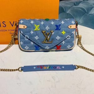 Replica Louis Vuitton M67531 LV New Wave Chain Pochette Bags Blue Monogram Denim