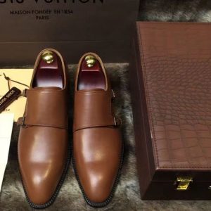 Replica Louis Vuitton LV Monceau Buckle Shoes Brown Calf Leather