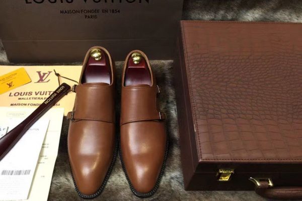 Replica Louis Vuitton LV Monceau Buckle Shoes Brown Calf Leather