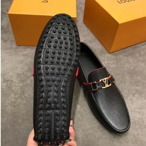 Replica Louis Vuitton LV Hockenheim Loafer And Shoes Black Calf Leather Red Stitch