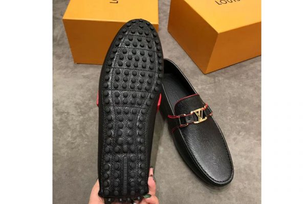 Replica Louis Vuitton LV Hockenheim Loafer And Shoes Black Calf Leather Red Stitch