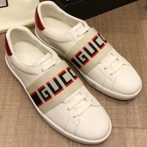 Replica Gucci ‎523469 Stripe leather sneaker White Leather Mens and Women Size