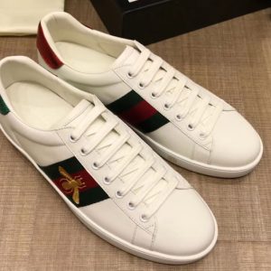 Replica Gucci ‎429446 Ace embroidered sneaker With Bee White Leather Mens and Women Size