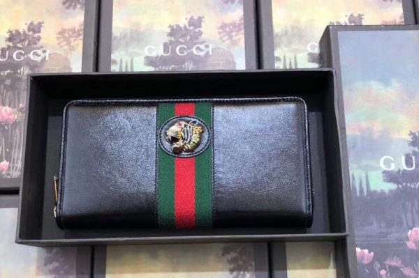 Replica Gucci 573791 Rajah zip around wallet black leather