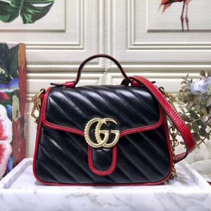 Replica Gucci 583571 GG Marmont mini top handle bags Black leather