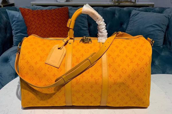 Replica Louis Vuitton M44644 LV Keepall Bandouliere 50 Bags Ochre yellow Monogram Denim