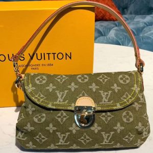 Replica Louis Vuitton M95050 LV Mini Pleaty Bags Green Monogram Denim