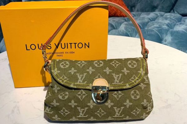 Replica Louis Vuitton M95050 LV Mini Pleaty Bags Green Monogram Denim