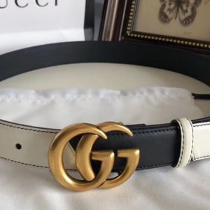 Replica Gucci 582348 30cm Leather belt with Double G buckle Black and White Leather