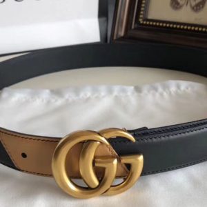 Replica Gucci 582348 30cm Leather belt with Double G buckle Black and Tan Leather