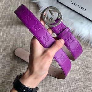 Replica Gucci 409417 35mm Signature leather belt Purple Leather Silver G buckle