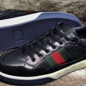 Replica Gucci 386750 Ace leather sneaker and shoes Black Leather