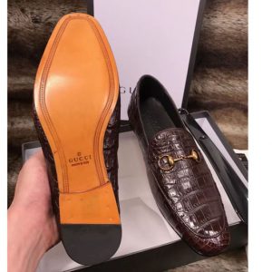 Replica Gucci 526297 Horsebit leather loafer and shoes Brown Real Crocodile Leather