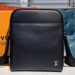 Replica Louis Vuitton M30265 LV Alex Messenger BB Bags Black Taiga leather