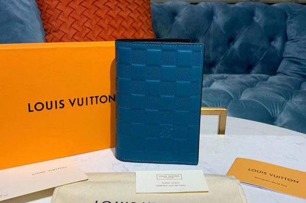 Replica Louis Vuitton N60181 LV Passport Cover Wallets Blue Damier Infini Leather