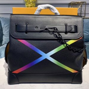 Replica Louis Vuitton M30339 Steamer PM Bags Black Taiga leather With a Rainbow Marking