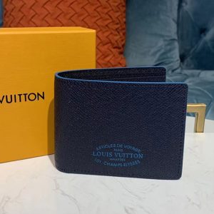 Replica Louis Vuitton M30381 LV Multiple Wallet Navy Blue Taiga leather