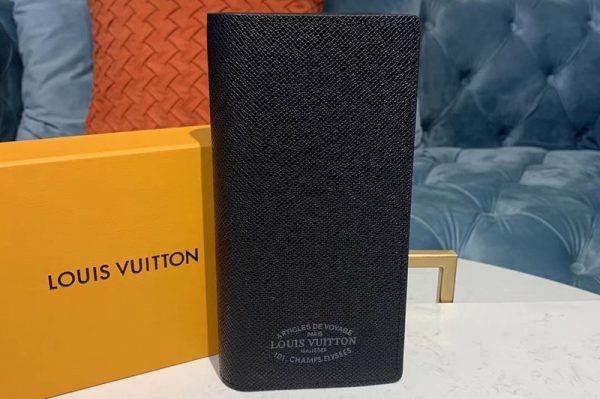 Replica Louis Vuitton M30385 LV Brazza Wallet Black Taiga leather