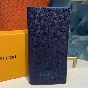 Replica Louis Vuitton M30387 LV Brazza Wallet Navy Blue Taiga leather