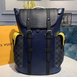 Replica Louis Vuitton M55111 LV Christopher Backpack PM Bags Damier Graphite Canvas and Epi Leather